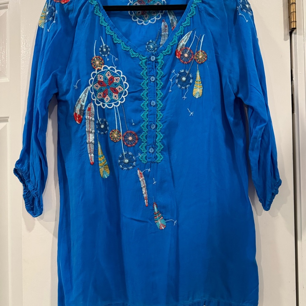Johnny Was Blue Embroidered Tunic